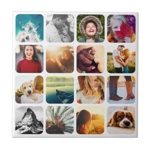 16 Photo Template Grid White Round Frame Ceramic Tile
