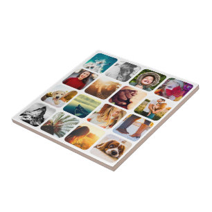 16 Photo Template Grid White Round Frame Ceramic Tile
