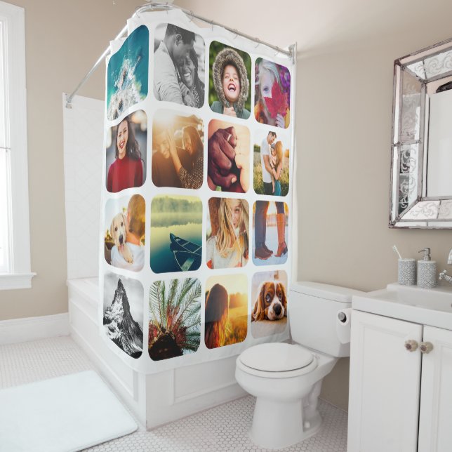 16 Photo Template Rounded White Shower Curtain (In Situ)