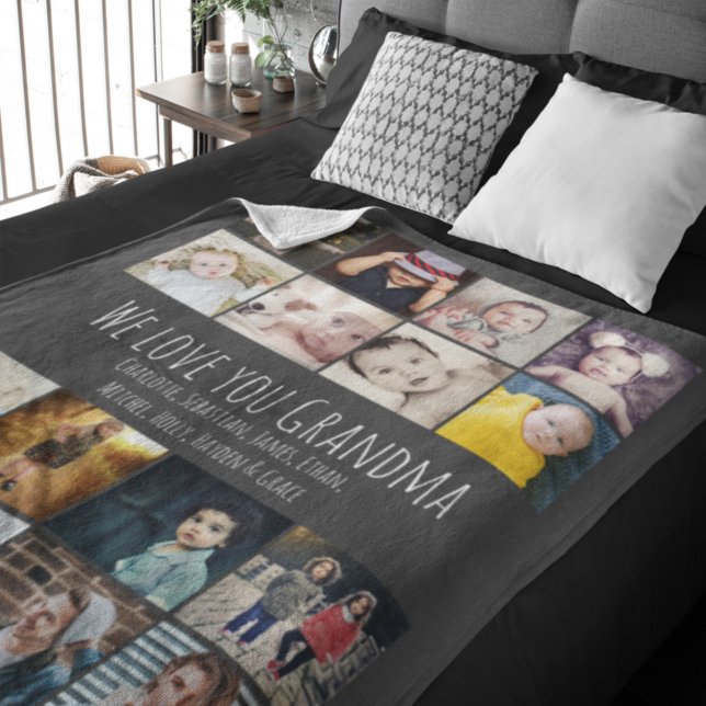 16 Photos Collage And Personalized Text Fleece Blanket (Creator Uploaded)