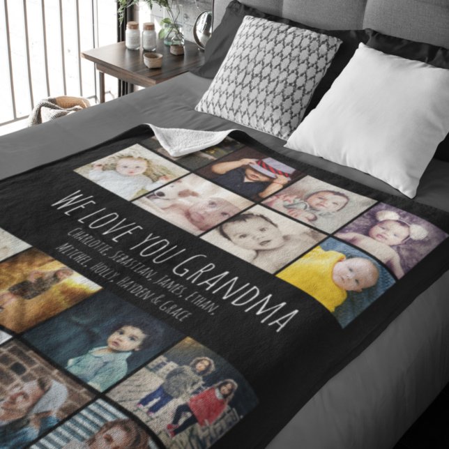 16 Photos Collage And Personalized Text Fleece Blanket (Creator Uploaded)