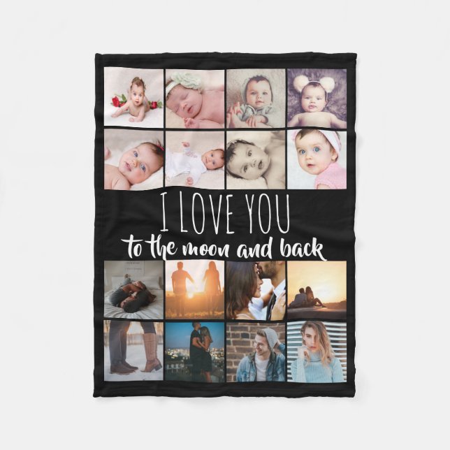 16 photos collage love you to moon and back fleece blanket (Front)