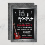 16 Rocks Rockstar Guitar 16th Birthday Invitation<br><div class="desc">16 Rocks Rockstar Electric Guitar Metal Metallic Silver Glitter 40th Surprise 16th Birthday Invitation</div>