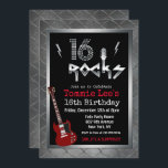 16 Rocks Rockstar Guitar 16th Birthday Invitation<br><div class="desc">16 Rocks Rockstar Electric Guitar Metal Metallic Silver Glitter 40th Surprise 16th Birthday Invitation</div>