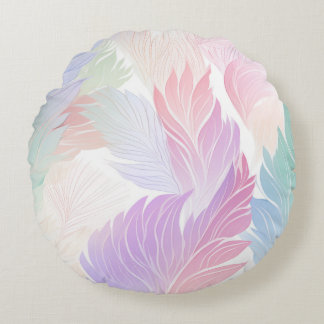 16" Round Throw Pillow, Pastel Leaves Cushion