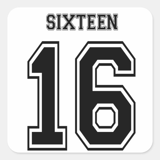 16 sixteen varsity num square sticker (Front)