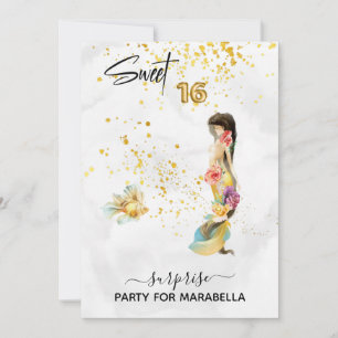 *~* 16 SWEET SIXTEEN  Flowers Mermaid Birthday Invitation