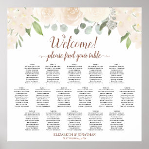 16 Table Blush Peach Roses Wedding Seating Chart