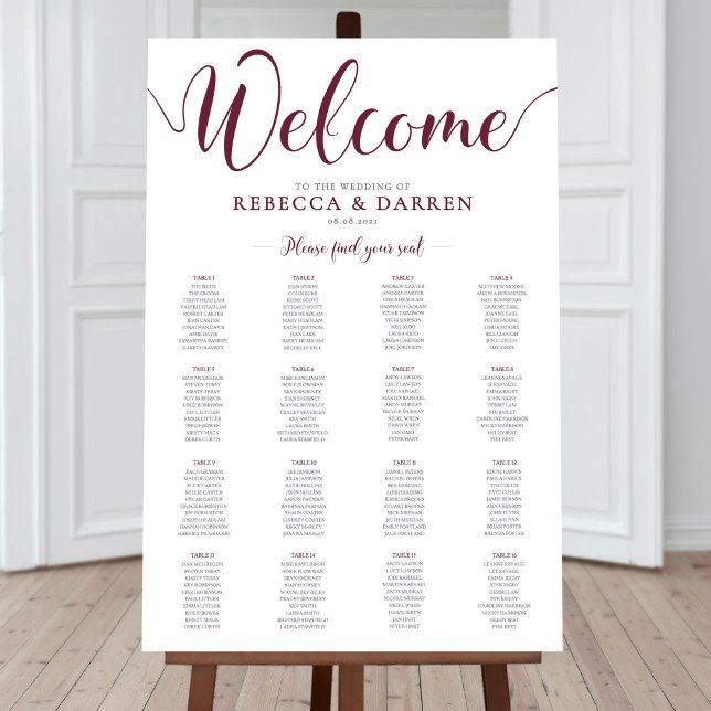 16 Table Deep Red Wedding Seating Chart Burgundy (Creator Uploaded)