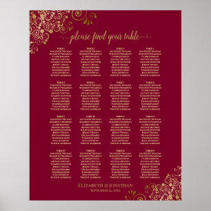 16 Table Elegant Burgundy & Gold Seating Chart