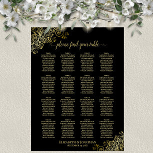 16 Table Gold Frills Wedding Seating Chart Black