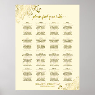 16 Table Gold Frills Wedding Seating Chart Cream