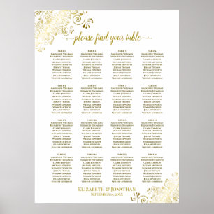 16 Table Gold Frills Wedding Seating Chart White