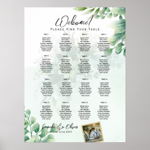 16 Table Greenery PHOTO Wedding Seating Welcome Poster