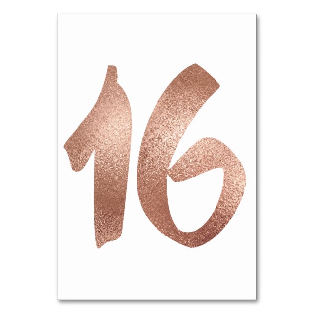16 Table  Number White Metallic Pink Rose Gold Table Number (Front)