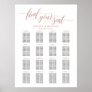 16 Table Rose Gold Wedding Guest Seating Chart