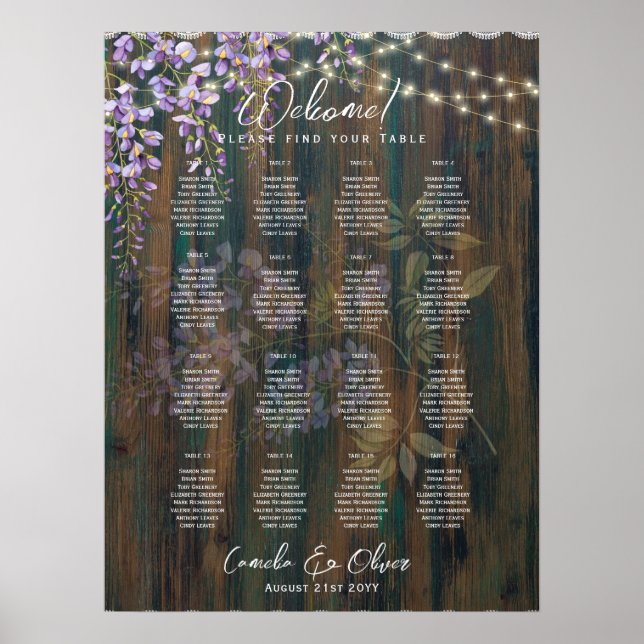 16 Table Rustic WISTERIA Lace SEATING CHART Foam B (Front)
