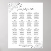 16 Table Silver Frills Wedding Seating Chart White
