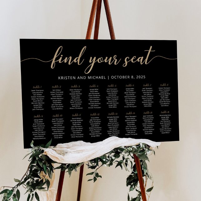 16 Tables Find Your Seat Black Seating Chart Plan (Creator Uploaded)