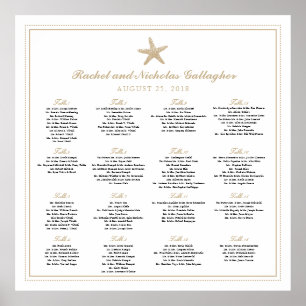 16 Tables Tan Starfish Wedding Seating Chart