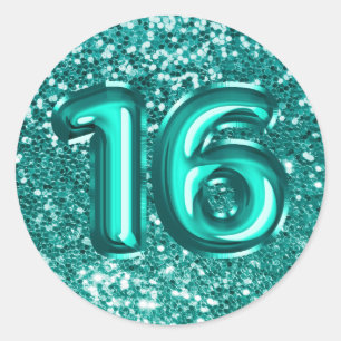 16 Teal Foil Balloons Sparkly Chunky Glitter Classic Round Sticker