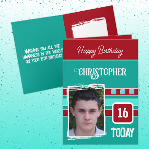16 today add photo for him red green birthday card