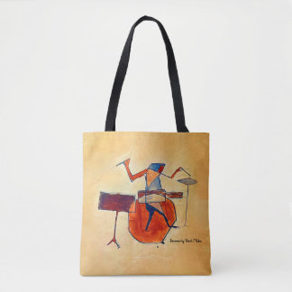 16" Tote Bag with Cubist Style Drummer Painting