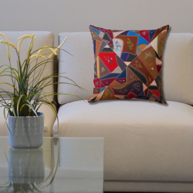 16" Vintage Patchwork Crazy Quilt Pattern Elegant  Cushion (Vintage design, contemporary elegance!)