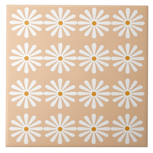 16 White daisies on peachy pink Ceramic Tile (Front)