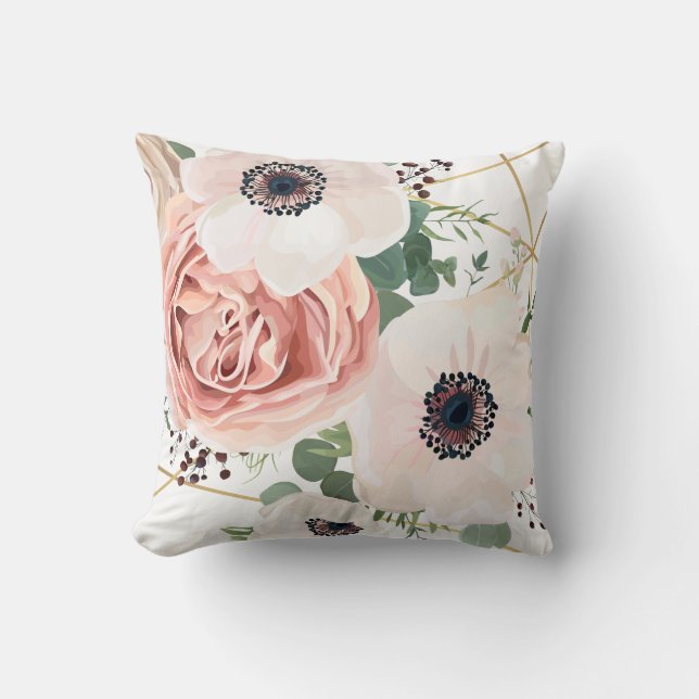 16"x16" Throw Pillow Geometric Garden Rose Anemone (Front)