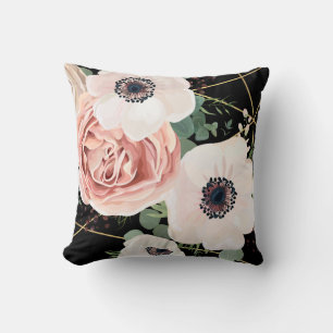 16"x16" Throw Pillow Geometric Garden Rose Black
