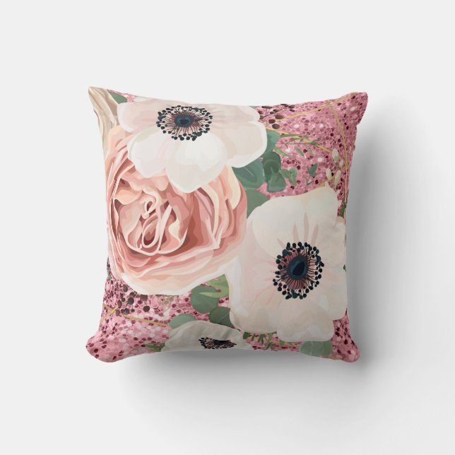 16"x16" Throw Pillow Geometric Garden Rose Glitter (Front)