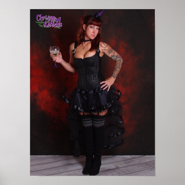 16" x 12" Chrissy Kittens Witch In Red Poster (Front)