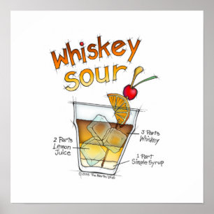 16" x 16" POSTER, WHISKEY SOUR RECIPE COCKTAIL ART Poster