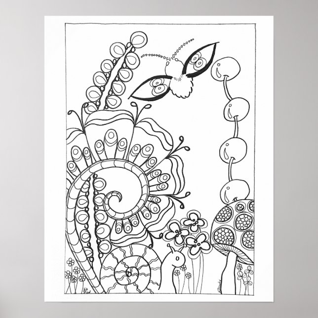 16"x 20" Moth, snail with fantasy flowers colourin Poster (Front)