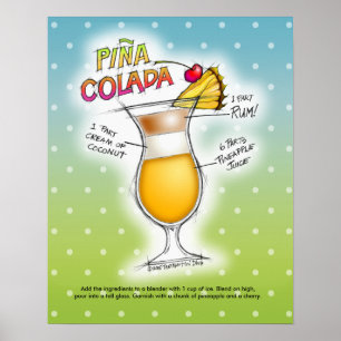 16" X 20" - PINA COLADA RECIPE COCKTAIL ART POSTER
