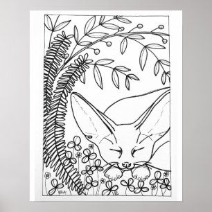 16"x 20" Sleeping Fennec Fox coloring Poster