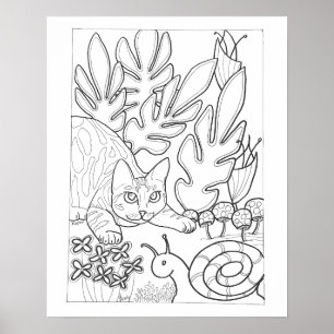 16"x 20" spotted cat and snail to colour poster
