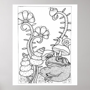 16"x 20" Toad with fantasy flowers colouring Poster
