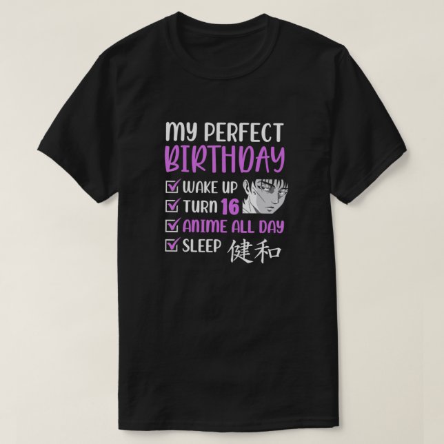 16 Year Old Anime Birthday Party 16th Boy Girl Six T-Shirt (Design Front)