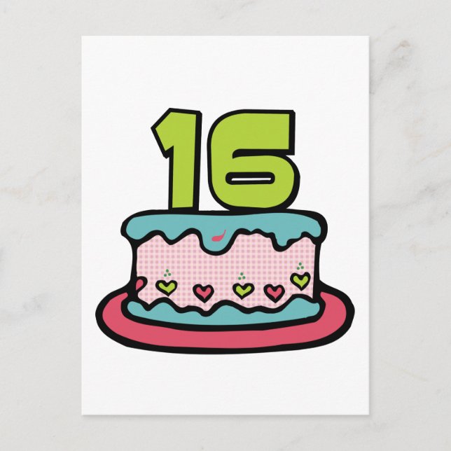 16 Year Old Birthday Cake Postcard (Front)