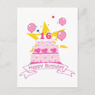 16 Year Old Birthday Cake Postcard