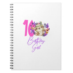 16 Year Old Birthday Girl Cute 16th Birthday Sloth Notebook