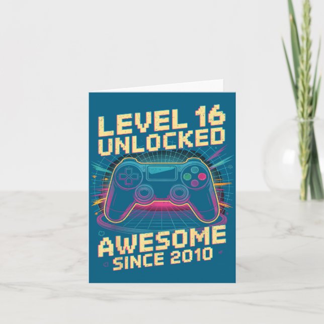 16 Year Old Boy Level 16 Gamer 2010 16th Birthday  Card (Front)