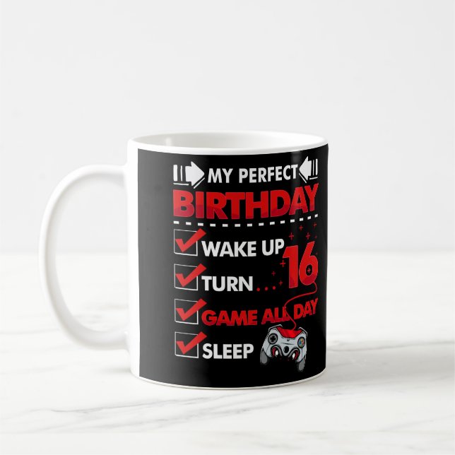 16 Year Old Gamer Boy 16th Perfect Birthday Gaming Coffee Mug (Left)