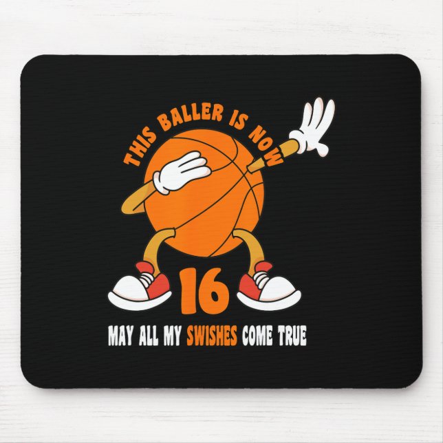 16 Year Old Happy 16th Birthday Basketball 16th Bi Mouse Pad (Front)