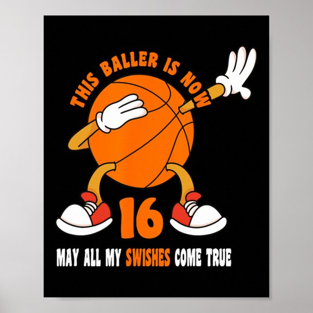 16 Year Old Happy 16th Birthday Basketball 16th Bi Poster (Front)