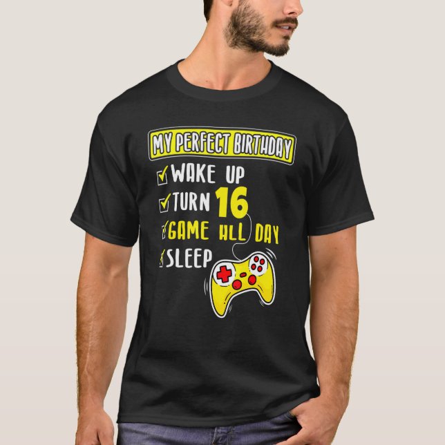 16 Years Old 16th Perfect Birthday Party Gamer Boy T-Shirt (Front)
