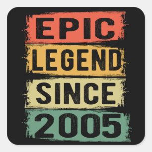 16 Years Old Bday 2005 Epic Legend 16th Birthday Square Sticker