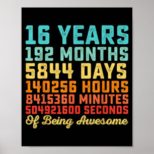 16 Years Old Birthday Quote Funny 16th B-Day Math Poster